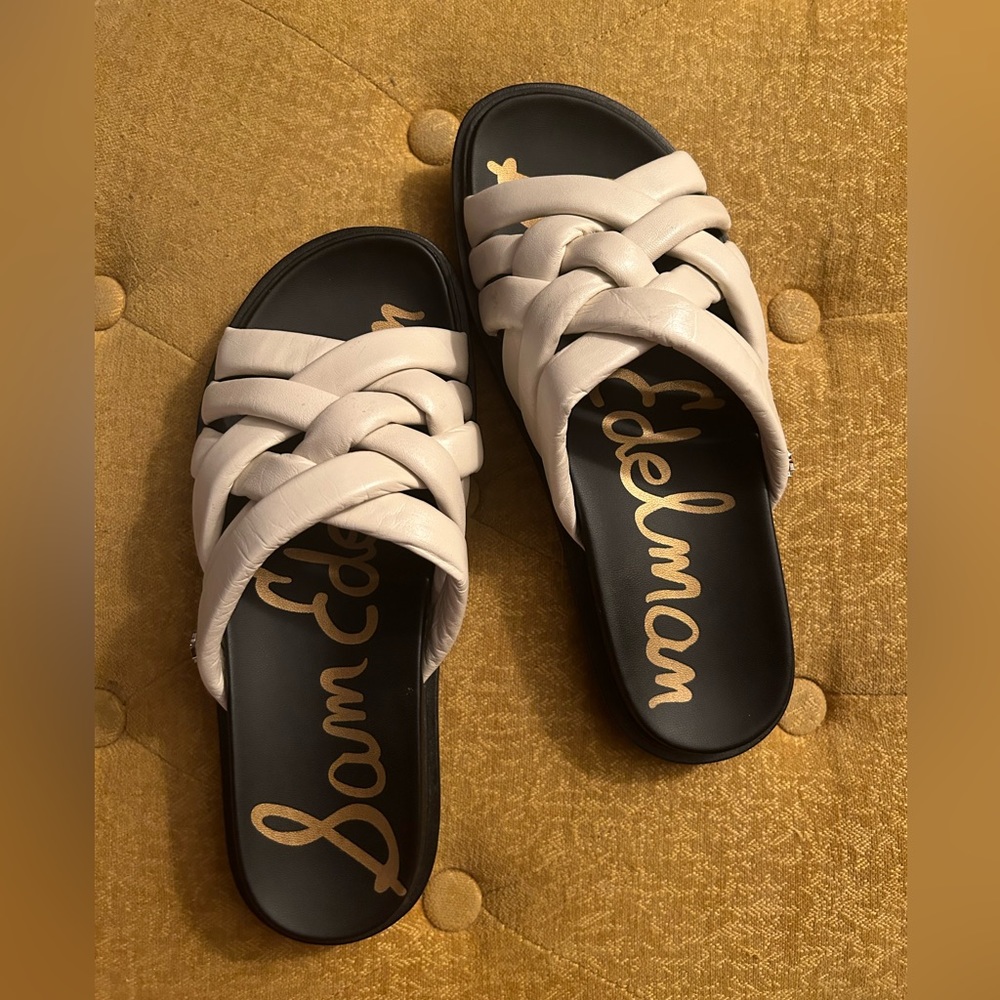 Sam Edelman White Leather Sandal Slides